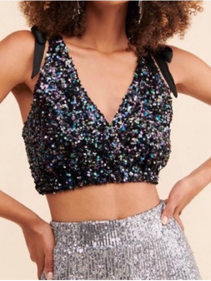 Free People Big Night Sequin Crop Top Black Nwot Size M
